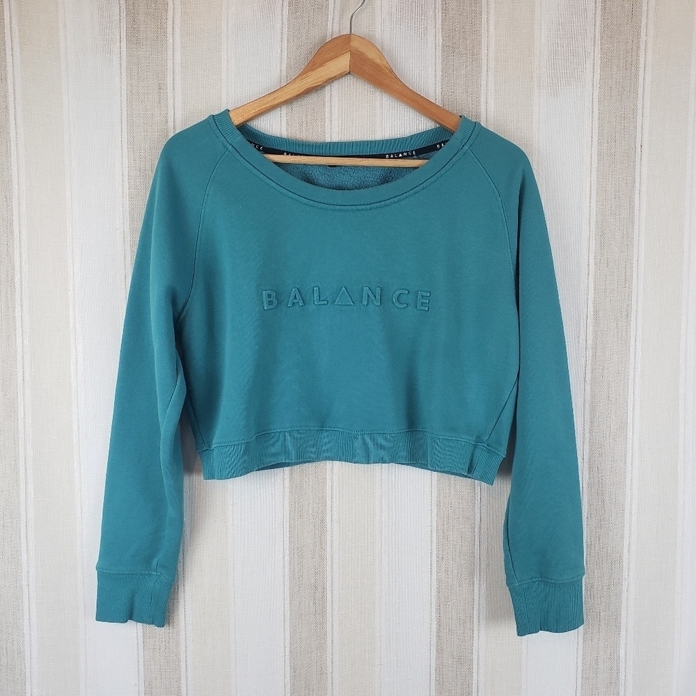 Balance Athletica Cropped‎ Crewneck Sweatshirt Teal Size Medium Blue Green